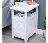 ZFGOJNBH Mesita de Noche Moderna y Sencilla de Madera Maciza para Dormitorio Blanco con cajones de Almacenamiento Dobles, Mini mesita de Noche de Lado Estrecho para Sala de Estar de Dormitorio/Mesa