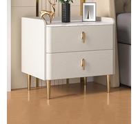 ZFGOJNBH Mesitas de Noche Modernas con 2 cajones para Dormitorio, mesitas de Noche con Patas de Metal y Cuero sintético, Mesa Auxiliar con Tablero de imitación mármol para salón/Dormitorio (40 x 40 x