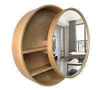 ZFGOJNBH Mueble con Espejo para baño Mueble con Espejo de Madera Espejo de baño para baño Espejo Redondo para Maquillaje y tocador (Color: Color Madera, Tamaño: 70 cm)