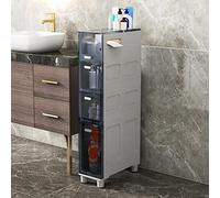 ZFGOJNBH Mueble de baño Alto y Estrecho, Torre de Almacenamiento de 5 cajones, Estructura Resistente, Mueble Estrecho para Papel higiénico con cajones Transparentes y Ruedas para Espacios pequeños y