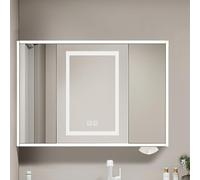 ZFGOJNBH Mueble de baño con Espejo de Madera Maciza Moderno con iluminación antivaho e Interruptor táctil, Armario de Almacenamiento de Pared con Puerta con bisagras rectangulares