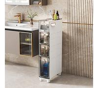 ZFGOJNBH Mueble de baño de Suelo Estrecho, Alto y Delgado, con 5 cajones, Estructura Robusta, para Papel higiénico, cajones Transparentes y Ruedas para Espacios pequeños y Huecos, y Lateral Estrecho