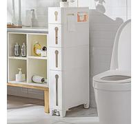 ZFGOJNBH Mueble de baño Estrecho para Espacios reducidos, Torre de Almacenamiento con cajones Delgados con 4 cajones y 2 Ruedas, Armario Independiente, Almacenamiento Lateral para Inodoro, Gran capac