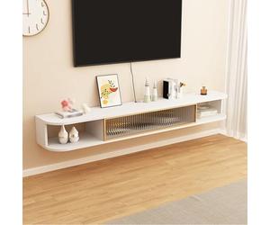 ZFGOJNBH Mueble de TV de Pared con estantes flotantes, Moderno Mueble de TV Flotante, Consola Multimedia, con Puerta abatible, pequeño Mueble de Almacenamiento para Sala de Estar (Blanco, 100 x 24 x