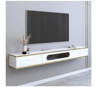 ZFGOJNBH Mueble de TV Flotante de Pared Moderno con Puerta y cajones, estantes de Almacenamiento Grandes, Mueble de TV de Madera Maciza, Blanco, 200 cm