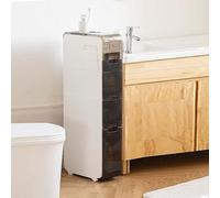 ZFGOJNBH Pequeño Armario de baño Independiente, Impermeable, para Espacios reducidos, con Ruedas Laterales de 4 Niveles, cajones Transparentes y Ruedas para cocinas pequeñas, lavaderos y Salas de EST