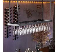 ZFGOJNBH Soporte de Techo Industrial para Copas de Vino | Estante para vinos al revés, Estante para champán, Estante Flotante para Colgar en la Cocina del hogar, Estante Organizador, Color Negro (Tam