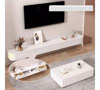 ZFGOJNBH Soporte de TV Flotante con Compartimentos de Almacenamiento para Sala de Estar y Dormitorio, de Gran tamaño, para Montar en la Pared (Blanco, 300 x 20 x 24 cm)