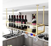 ZFGOJNBH Soporte para Botellas de Vino de Techo Estante de Almacenamiento de Vino, Organizador de Botellas de Vino de Metal Colgante Estante de Almacenamiento de Copas, para el hogar, Cocina, Bar, Re