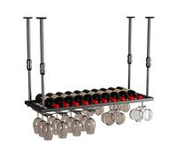 ZFGOJNBH Unidad de Bar Estantes flotantes Estante para vinos de Metal Negro, portabotellas para Colgar en el Techo, Copa de champán, estantes para Copas, Estante de Almacenamiento, Altura Ajustable (