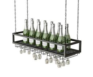 ZFGOJNBH Unidad de Bar Estantes flotantes Estantes para Vino Soporte para Botellas de Vino Colgante en el Techo Estante para Copas de Vino de Hierro metálico Soporte para Copas de Copa, Marco decorat