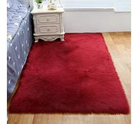 ZFHTAO Alfombra Pelo Largo 50x100cm, Antideslizante Alfombra Cama Dormitorio y Salon Moderna, Alfombras Shaggy Habitacion NiñA Lujo Multicolor Lana Artificial Lavables Rectángulo - Vino Rojo