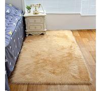ZFHTAO Alfombra Pelo Largo 50x120cm, Antideslizante Alfombra Cama Dormitorio y Salon Moderna, Alfombras Shaggy Habitacion NiñA Lujo Multicolor Lana Artificial Lavables Rectángulo - Camello