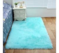 ZFHTAO Alfombra Pelo Largo 50x150cm, Antideslizante Alfombra Cama Dormitorio y Salon Moderna, Alfombras Shaggy Habitacion NiñA Lujo Multicolor Lana Artificial Lavables Rectángulo - Azul Claro
