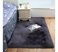 ZFHTAO Lujosa Shaggy Alfombra de Lana Falsa Felpa Shaggy Suaves Alfombras Shaggy Elegante Lavable Pelo Largo Artificial Moquetas Pisos Salón Dormitorio Baño - Gris Oscuro 50x60cm