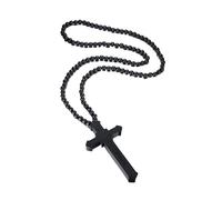 ZFHTJEKNCS Gran Collar de Declaración de Collar Largo de Collar de Declaración de Collar Largo con Rosario Tallado de Jesús Católico de Madera para Hombres con Cruz de Madera
