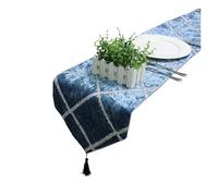 ZFIHAV Camino de Mesa de Lentejuelas, Camino de Mesa a Cuadros, decoración de Fiesta en casa con borlas for decoración de Mesa(Blue,28x180cm-11x70inch)