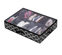 ZFIHAV Organizador de Zapatos Debajo de la Cama, Caja contenedor de Zapatos de Tela Plegable con Cubierta Transparente, Bolsa Transparente con 2 Asas, 2 uds.(Black Flowers)