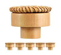 ZFIHAV Pomos De RatáN Para Armarios 6 pomos redondos de madera tejida for gabinete, tiradores cajón ratán, diseño único vintage, agarre natural, decorativos for tocador cocina Para Puertas