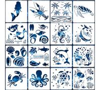 ZFKXGS 16PZ Plantillas para Pintar Animal Marino Stencil Plantillas de Plástico Reutilizables Plantillas Decorativas Scrapbooking Kit Plantillas de Dibujo Paredes para Bullet Journal Manualidades 15cm