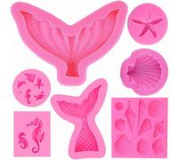 ZFKXGS 7PZ Moldes Silicona Grande Moldes de Cola de Sirena 3D Molde Conchas del Mar Marina Animales Moldes Reposteria Molde Bizcocho Moldes para Jabones Decoración de Pastel Fondant Chocolate Tartas