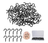 ZFKXGS 80 PZ Ganchos para Colgar Pequeño 1/2'' Ganchos de Tornillo Negro Gancho de Rosca Ganchos de Techo Atornillables Gancho de Pared Metal para Colgar Planta Gabinete Luces Colgante Llave, con Caja