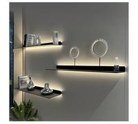 Zfmnoyev 1 Estante Flotante De Aleación De Aluminio con Luces LED. Estantes De Pared con Luz. Estantería Decorativa Moderna para Baño, Dormitorio, Oficina Y Sala De Estar(Black,50x23x6 cm)