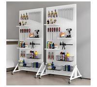 Zfmnoyev 1 Expositor De Tablero Perforado con Ruedas, Torre Organizadora Metálica De Pie con 20 Ganchos, Organizador De Herramientas Móvil para Decoración Y Almacenamiento(Blanco,50x40x120 cm)