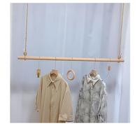 Zfmnoyev Barra para Colgar Ropa De Altura Ajustable con Cuerda, Perchero De Techo De Madera Maciza, Riel Organizador De Techo para Exhibición En Tiendas, Expositor Comercial De Ropa(100 cm)