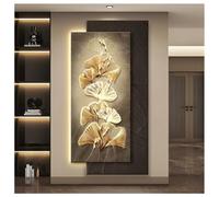 Zfmnoyev Cuadro Decorativo con Luces LED, Decoración Mural con Diseño De Hojas De Ginkgo, Conexión A La Corriente, Cuadro De Entrada con Diseño De Nueve Peces(Black-C,60x120 cm)