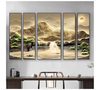 Zfmnoyev Cuadro Tradicional Chino De 5 Paneles con Decoración Oriental para Colgar En La Pared, Enmarcado, Arte Mural Moderno De Montaña De Gran Tamaño(A,4X(35x140)+70x140cm)