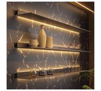 Zfmnoyev Estante Flotante con Tira De Luz LED, Estantería De Pared De Aleación De Aluminio, Expositor con Luz, para Sala De Estar, Dormitorio, Baño Y Cocina(Black,50x15x5.5 cm)