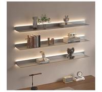 Zfmnoyev Estante Flotante con Tira De Luz LED, Estantería De Pared De Aleación De Aluminio, Expositor con Luz, para Sala De Estar, Dormitorio, Baño Y Cocina(Grey,150x15x5.5 cm)