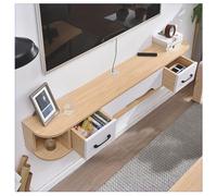 Zfmnoyev Estante Flotante para TV Y Consola Multimedia, Centro De Entretenimiento De Madera para Pared, Estante De Almacenamiento Multifunción con Espacio Abierto Y 2 Cajones(Natural,180x24x20 cm)