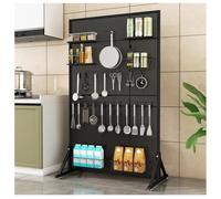 Zfmnoyev Expositor De Tablero Perforado Metálico con Ruedas, Organizador De Herramientas con 20 Ganchos, Soporte De Suelo para Exhibir, Ideal para Casa, Oficina, Cocina(Black,50x40x120 cm)