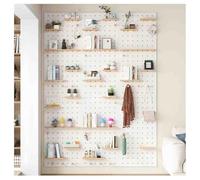 Zfmnoyev Kit Organizador De Pared con Tablero Perforado, Panel De Madera Maciza para Exhibición, Estante Modular Combinado para Dormitorio, Estudio, Oficina, Baño(Blanco,40x60 cm)