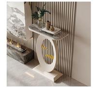 Zfmnoyev Mesa Consola Moderna con Estructura Metálica, Mesa De Entrada con Imitación De Mármol, Mesa Auxiliar para La Entrada con Espacio De Almacenamiento(White-C,50x30x75cm)