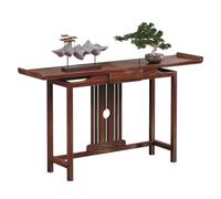 Zfmnoyev Mesa Consola Sólida De Estilo Chino, Mesa Auxiliar para Sofá - Consola Estrecha Y Alargada, Mesa De Recibidor con Cajones Y Panel Trasero Calado, Ideal para Entradas(Brown-A,100x31x82cm)