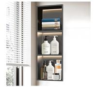 Zfmnoyev Nicho De Pared Empotrado con Tiras De Luz LED, Repisa De Ducha De Acero Inoxidable, Estantes Empotrados para Cabina De Ducha, No Necesita Azulejos(Black,700x280x125 mm)