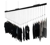 Zfmnoyev Perchero De Techo Ajustable, Colgador De Ropa De Estilo Industrial con Tubos Y Cables De Suspensión, Organizador De Ropa Multiusos, Ideal para Hogares, Vestidores Y Tiendas(120 cm-15 Holes)