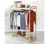 Zfmnoyev Perchero Metálico Independiente con Estantes, Expositor De Ropa Resistente para Tiendas, Estantería Doble De Gran Capacidad, Expositor De Ropa Comercial para Boutiques(Gold,180x50x160 cm)