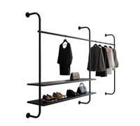 Zfmnoyev Percheros Industriales De Tubería con Estantes, Barra para Colgar Ropa Resistente De Montaje En Pared, Perchero con Barras para Colgar Ropa, Ideal para El Hogar(180x170 cm)