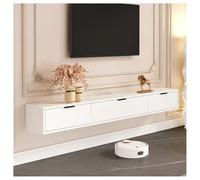 Zfmnoyev Soporte De TV Flotante De Pared, Soporte De TV Bajo De Madera Maciza, Mueble De Almacenamiento Debajo del Televisor, Consola Multimedia Moderna con Orificios para Cables(Blanco,100x22x21 cm)