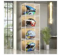 Zfmnoyev Vitrina para Cascos De Motocicleta, Vitrina Y Organizador De Almacenamiento De Acrílico Transparente, Cestos De Suelo para Cascos con Puerta Magnética, para Figuras, Libros(Clear-4PCS)