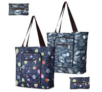 ZFOEFO 2 PCS Bolsas de Compra Plegable con Cremallera, Bolsas de Compra Reutilizables, Bolso Tote para Compra de de Tela Oxford Ligera, Bolsa de Compra Impermeable para Trabajo Gimnasio Viajes