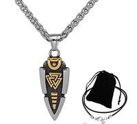 ZFSBRTL Collar de Amuleto Punta Flecha con Colgante de Lanza, Mitología Nórdica, Runas Valknut Acero Inoxidable, Joyería Vikinga, Patrón Doble Cara con Cadena de 60 Cm
