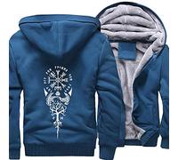 ZFSBRTL Sudadera Capucha Felpa para Hombre Sudadera Capucha Cremallera Vegvisir Nórdico Vegvisir Rune Print Tattoo Sudadera con Capucha Ropa Viking Totem Winter Warm Chaqueta Capucha,F,4XL