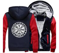 ZFSBRTL Sudadera Capucha y Cremallera Felpa para Hombre Estilo Nórdico, Vikingo Impreso Vegvisir Rune Tattoo Totem Ropa Abrigo Invierno Chaqueta Sudadera Calle,F,XXL