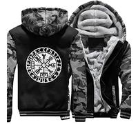 ZFSBRTL Sudadera Capucha y Cremallera Felpa para Hombre Estilo Nórdico, Vikingo Impreso Vegvisir Rune Tattoo Totem Ropa Abrigo Invierno Chaqueta Sudadera Calle,H,L