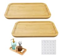 Zfseyuh Bandeja de bambú de 2 piezas,Bandejas Cuadradas de Madera,Bandeja de Café Pequeña,Bandeja de Servicio Pequeña con Partículas Anticolisión de Silicona Adecuado para Café,Té,Postres